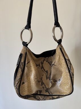 Donald J. Pliner Snake-Print Shoulder Bag in Tan and Black